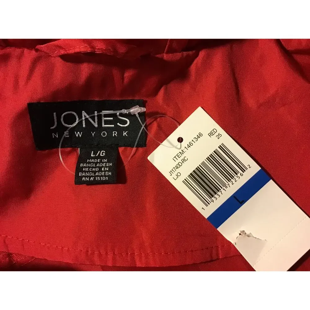 Jones New York Red Hooded Windbreaker Jacket Women’s SZ L NWT